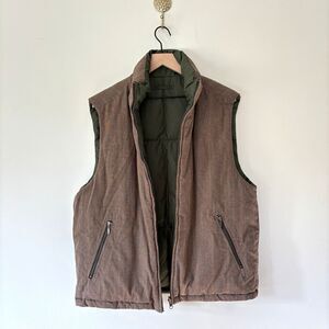 Eddie Bauer Goose Down Vest Men Large Puffer Reversible Plaid Green Cabin Gorp